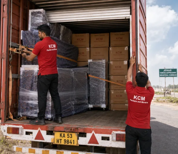 Jewar Airport Area — Local Expertise KCM crew handling a move in the Jewar Airport corridor along the Yamuna Expressway