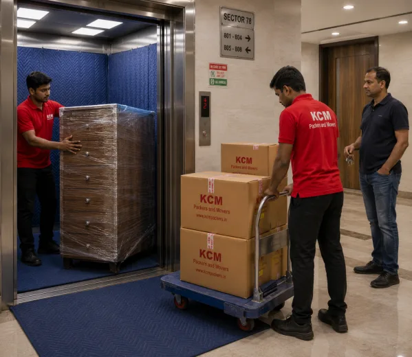 Sector 78 Noida — Local Expertise KCM crew handling a high-floor move in Sector 78 Noida